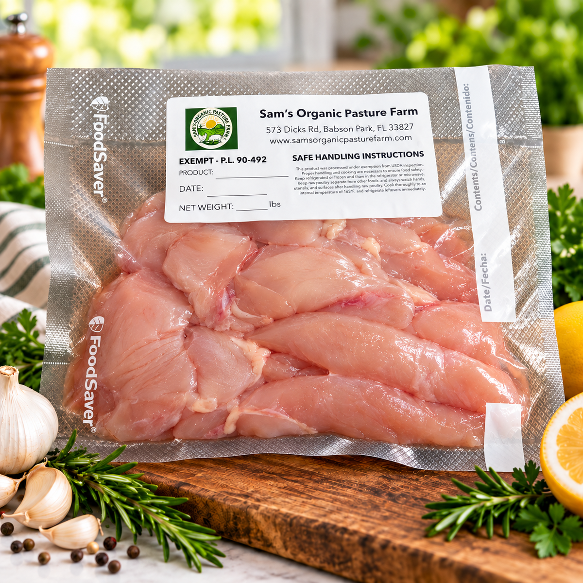 PRE-ORDER – Fresh Pasture-Raised Chicken Tenderloins Approx. 1 lb per Package, Soy-Free & Corn-Free, Pickup Starting November 10